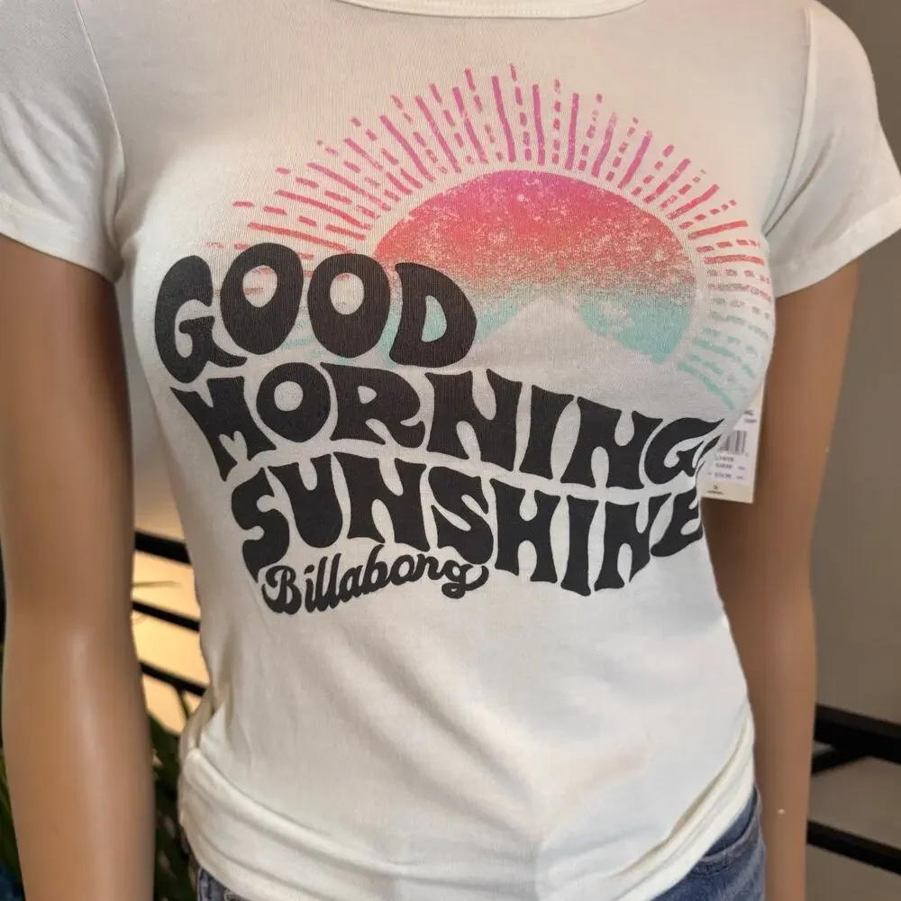 NWT Billabong Girls Good Morning Sunshine Graphic Tee Size L 14/16 Cool Whip